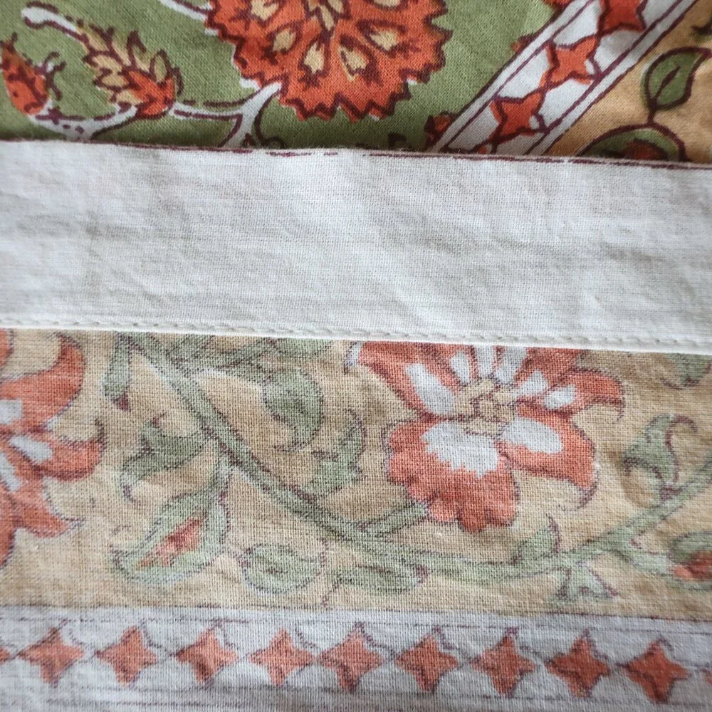 VTG Williams-Sonoma Tablecloth Countryside Floral Block Print Cottagecore 70x126